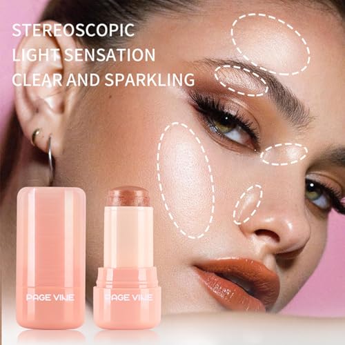 2pcs-Highlighter Stick Makeup, Shimmer Stick for Face & Body, Easy Blend & Long Lasting, Multi-Use Cream Highlighter Makeup for All Skin Types(#02+#03)