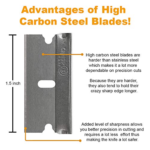 CANOPUS Single Edge Industrial Razor Blades, Safety Straight Edge Razor, 100% Made in USA, Box & Carton Cutter Replacement Blades, Glass and Paint Scraper Razor Blades (10 Pieces)