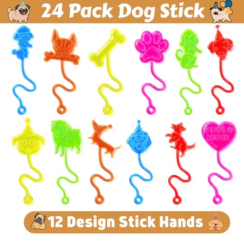 48PCS Dog Party Favors - 24PCS Dog Temporary Tattoos & 24PCS Dog Stick Hands - Perfect Birthday Favors, Goodie Bag Stuffers, Treasure Box Toys, Classroom Prizes, and Student Gifts