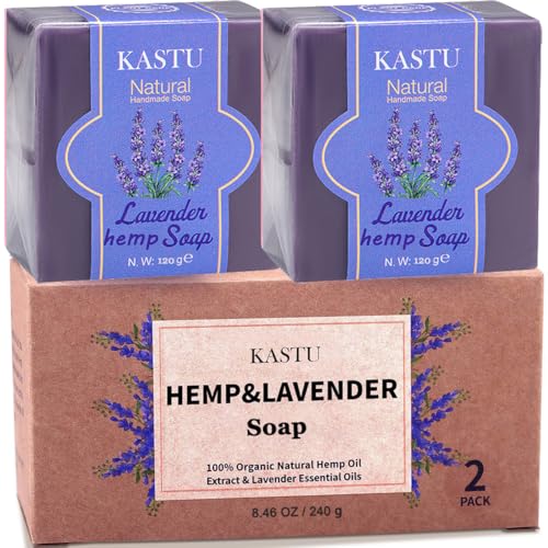 Lavender Bar Soap and Hemp Oils Soap Bar for Body & Face,Soothing and Smoothing the Skin,Moisturizing,Softer Skin,Natural Handmade,Gentle Cleanser Beauty Bar,Men and Women,2x120g