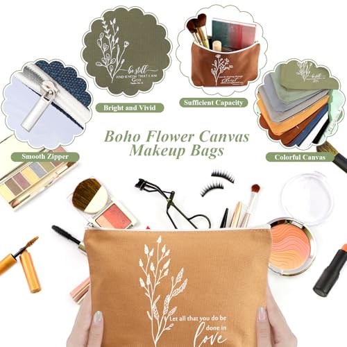 Fumete 40pcs Christian Gifts Bulk for Women Inspirational Bible Keychains and Boho Canvas Makeup Bags Religious Easter Gifts for Church Sunday School Teacher (Boho Color)