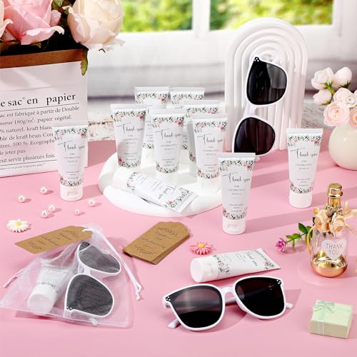 12 Sets Mini Sunscreen and Sunglasses Bulk for Wedding Party Spf30 Water Resistant Sunscreen Lotion Bulk 1oz Travel Size for Thank You Gifts Wedding Party Supplies (Floral)