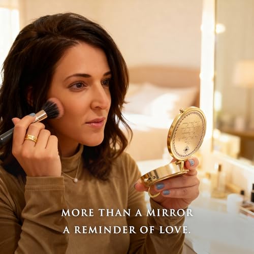 Makeup Compact Hand Mirror Gift for Mom, with Compass - Gifts for Mom from Daughter or Son ? Birthday, Mothers Day - Sentimental & Meaningful Gifts Ideas for Mama - Made of Premium Brass