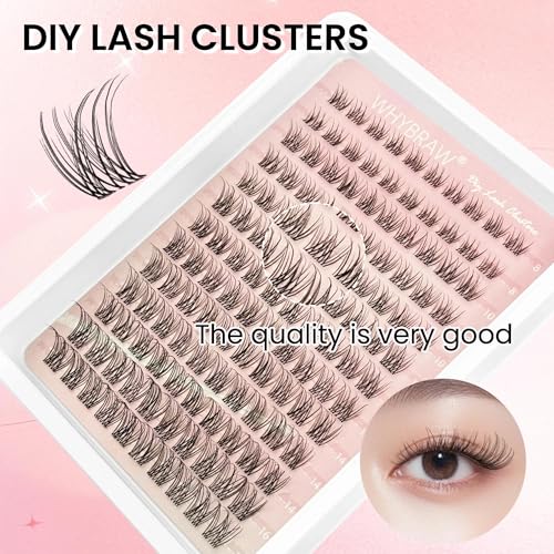 Natural Lash Clusters Wispy Cluster Eyelash Extensions WHYBRAW 130pcs Individual Lashes 8-16mm D-Curly DIY Lash Extension Natural Look Soft Thin Clear Band Cluster Lashes