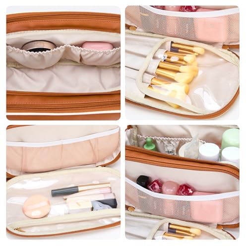 Montana West X Wrangler Large Makeup Bag Travel Toiletry Bag Portable Cosmetic Bag Make Up Organizer with Divider and Handle for Women