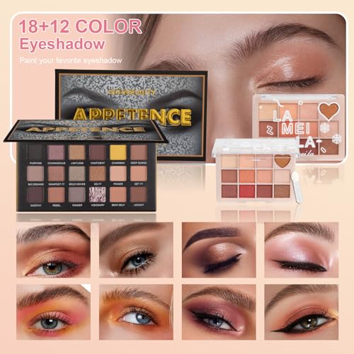 All in One Makeup Kit for Teen Girls - Gift Set with Eyeshadow, Lipsticks, Eyebrow Pencil & Cosmetic Brush