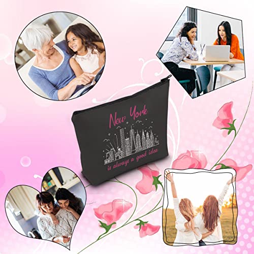 New York Bachelorette Party Favor New York Is Always A Good Idea New York Vacation Zipper Pouch Makeup Bag (BLK-NY)