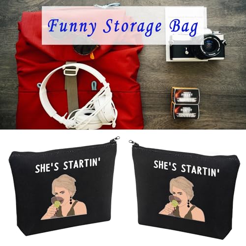 LEVLO Funny Housewives Gifts She's Startin' Makeup Bags Housewives Party Gifts (She's Startin-black)