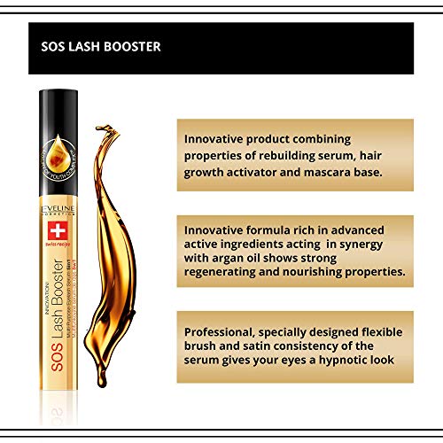 EVELINE COSMETICS Lash Booster with Argan Oil - Eyelash Serum - Doubles Volume, Extends & Strengthens - Multi Colored