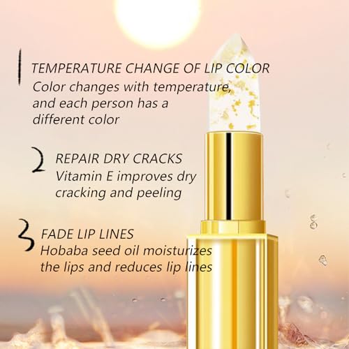 Charm Kiss 2PCS Transferproof Color Changing Lipstick, Mood Lipstick Color Changing Long Lasting 24H, Gold Foil Moisturizing Gloss Lip, Transfer-Proof, Moisturizing Glossy Shine Lip Gloss for Women