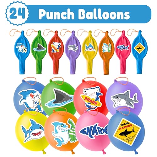 72 PCS Shark Party Favors ? 48 Pre-Cut Temporary Tattoos & 24 Shark Punch Balloons Themed Birthday Party Decorations Supplies Favors Gifts Goodie Bag Fillers Classroom Rewards for Boys Girls