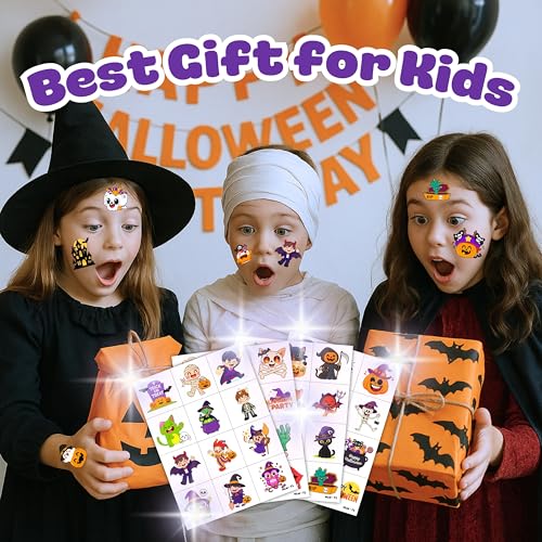 96PCS Halloween Pre-Cut Temporary Tattoos - Pumpkin, Spider, Designs Party Favors, Halloween Party Favors, Trick or Treat Handouts, Classroom Rewards Gifts