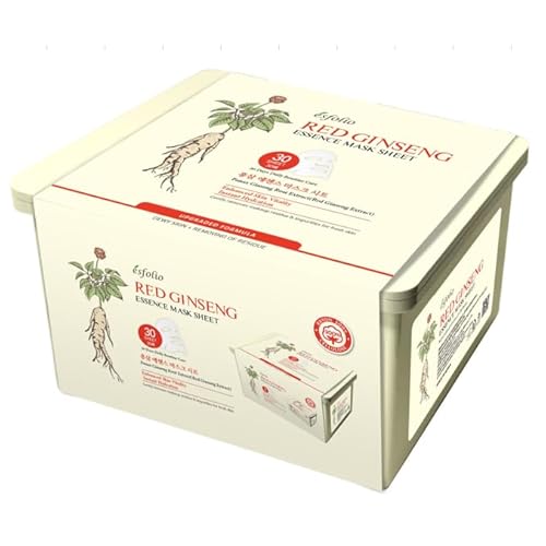 esfolio Made in Korea PDRN Red Ginseng Serum Facial Mask Pack of 30 Sheets ? Hydrating and Nourishing with Moisture-Rich Essence ? Soft, Refreshing, and Comforting Care