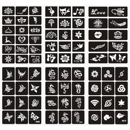 20 Sheets Temporary Tattoo Stencils for Women Girls and Kids, 727 PCS Henna Tattoo Stencil Kit,Temporary Indian Arabian Glitter Airbrush Tattoo Stencils for Face Body Paint DIY