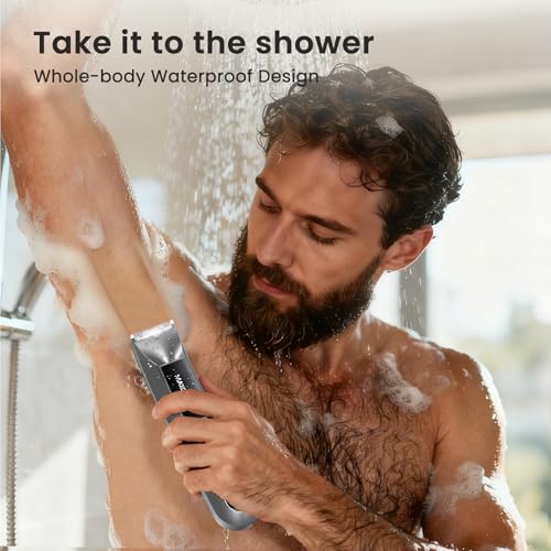 Manscape 3-In1 Body & Pubic Hair Trimmer for Men, IPX7 Waterproof Ball & Groin Shaver with LED Light, Electric Razor with Travel Pouch & USB Rechargeable, Gifts for Men (Grey)