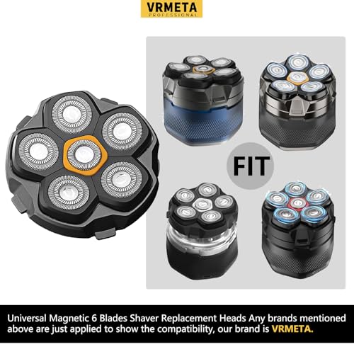 6 Blade Magnetic Replacement Shaving Heads for Bald Men Compatible with All 6D Magnetic Electric Razor (1 PCS VM-072)