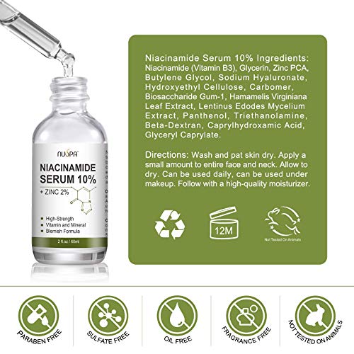 Niacinamide Serum 10% Plus Zinc 2% for Face Skin Care Vitamin B3 Facial Serum with Hyaluronic Acid for Acne Pore Reducer Treatment