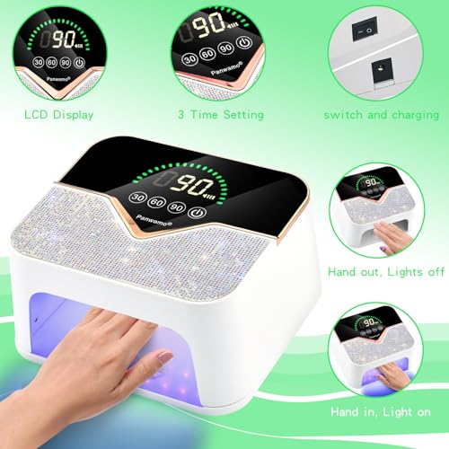 Rechargeable UV LED Nail Lamp, Cordless Nail Dryer for Gel Polish, UV Nail Lamp with 3 Timers Setting and LCD Touch Screen, Professional Curing Lamp Light with 45 Beads for Salon and Home