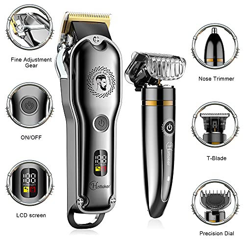 Hatteker Hair Clipper Cordless Barber Clipper T-Blade Beard & Nose Trimmer Grooming Kit Professional IPX7 Waterproof