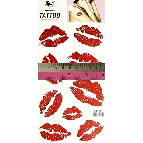 Red Lips Kiss Waterproof Temporary Tattoos Women Men Art Waterproof Stickers Removable Cartoon Tattoo 3D Design Decorations Body Neck Chest Shoulder Legs Arm Back