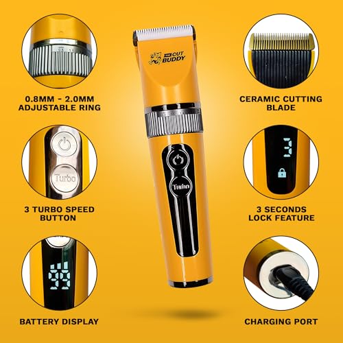 The Cut Buddy Clipper & Grooming Set, Cordless Hair & Beard Trimmer with Ceramic & Titanium Blades, 7 Guards, Waterproof, Beginner Kit