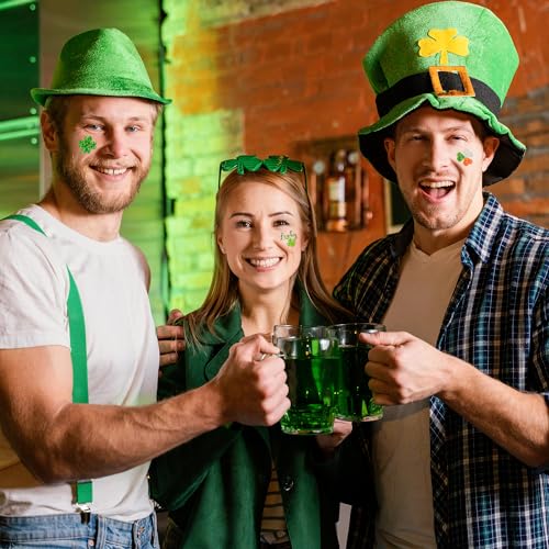Partywind 204 PCS Glitter Shamrock Tattoos for St Patrick's Day, Individually Wrapped Cut Tattoo Stickers for Saint Patrick's Day Decorations Party Supplies, Irish Clover Accessories for Kids Adults