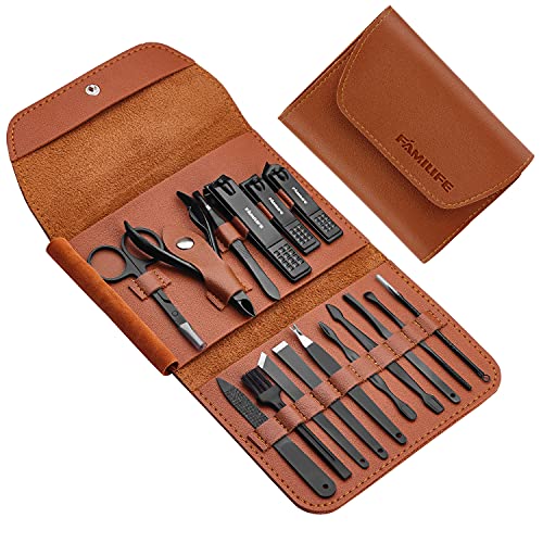 FAMILIFE Manicure Set Nail Clippers Pedicure Kit Manicure Kit Nail Clipper Set 16pcs Grooming Kit Brown and 11 in 1 Gift Set for Women and Men Nail Kit Manicure and Pedicure Set Nail Care Tools gifts