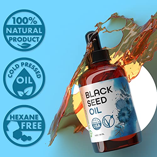 Black Seed Oil for Hair and Skin - Cold Pressed Virgin Unrefined Kalonji (Nigella Sativa) Oil from Nigella Seeds, 4 oz
