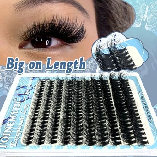 Lash Clusters 10-24mm Extra Long Thick 200D Cluster Eyelash Extensions 200pcs Volume D Curly Wispy Individual Lashes Plant Fibers False Eyelashes DIY Lash Extension for Beginners, by FOINEMYED