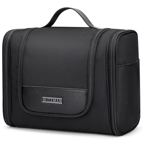 WITZMAN Toiletry Bag for Men Women Large Hanging Multi-organization Bathroom Bag Water-resistant Dopp Kit Shaving Bag Men(B690 Black)