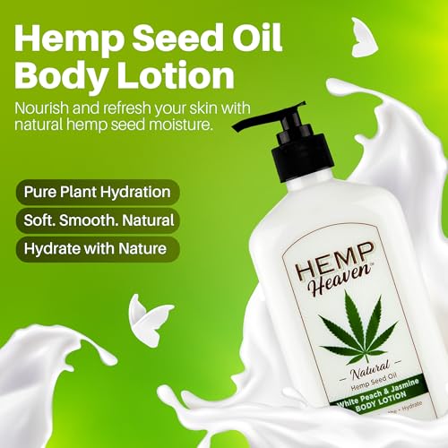 Hemp Heaven Hemp Lotion - Natural Hemp Seed Oil, Paraben-Free, 18 oz, Made in USA, Nourishing for Men & Women, EWG Verified, Anti-Aging (Peach & Jasmine)
