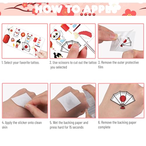 96PCS Japanese Temporary Tattoos Themed Japan Birthday Party Decorations Decor Supplies Favors Sushi Lattern Tattoo Stickers Gifts For Boys Girls Kids School Prizes Carnival Winter Xmas Chritsmas