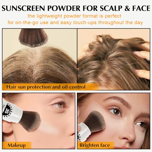 Mineral Powder Sunscreen SPF 35 Setting Powder for Face & Scalp Broad Spectrum Mineral Brush Powder Lightweight Breathable Oil Control Matte Finish for All Skin Tones(Translucent)