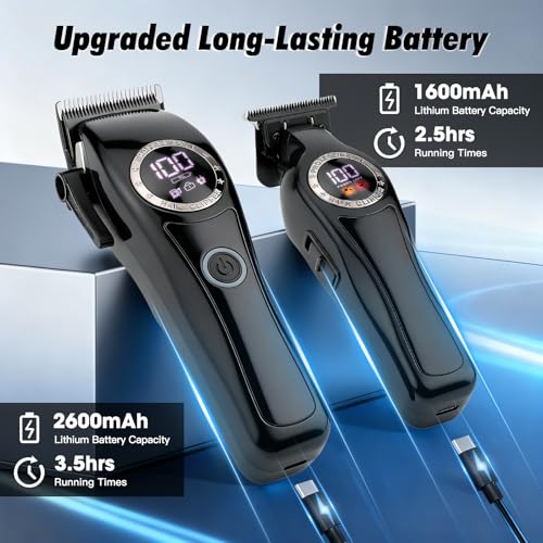 Professional Hair Clippers for Men, 2-in-1 Clipper and Trimmer Set with 7200RPM Motor, Cordless Hair Cutting Kit with LED Display, Adjustable Length Beard Trimmer for Barbers or Home, Mens Gift