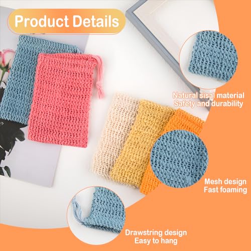 10 PCS Soap Saver Pouch, Exfoliating Soap Bag with Drawstring, Natural Sisal Shower Bags for Foaming and Drying, Mesh Bath-soaps Pouch for Shower Bath (5 Colors)