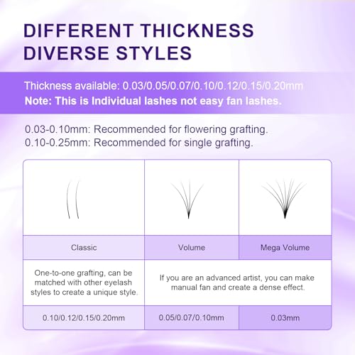 NAGARAKU 5 Trays Eyelash Extensions 0.03mm D curl 7-15mm Mix Tray Individual Lashes Classic Matte Black Faux Mink 16 Rows Professional Beauty Salon Supplies - Purple Card