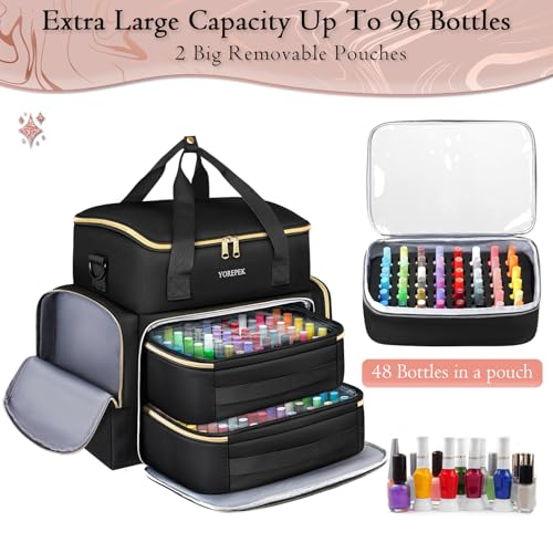 YOREPEK Extra Large Nail Polish Organizer Case Holds 96 to 100+ Bottles (15ml/0.5 fl.oz) UV lamp, Gel Polish Travel Case Bag with 2 Removable Pouches Fits Nail Suppiles, Manicurist Nail Tech Gifts