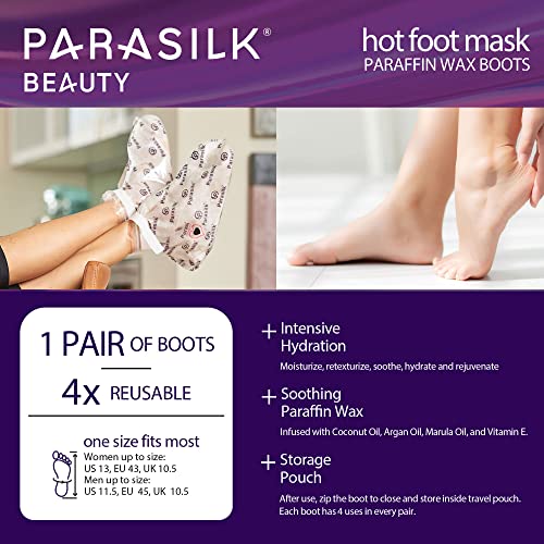 Parasilk Beauty Hot Foot Mask ? 1 Pair Self Contained Paraffin Wax Boots for Intensive Hydration. Infused with Coconut Oil, Argan Oil, Marula Oil, and Vitamin E. One Size Fits Most