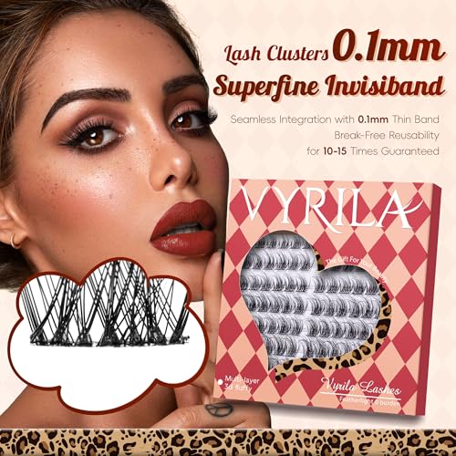 Lash Clusters 0.05mm PBT Fiber Eyelash Clusters, 0.1mm Superfine Invisiband D Curl Diy Lash Extension, 96pcs 8-16mm Individual Like Eyelash Extensions (Velvet-D-8-16Mix)