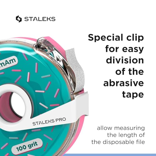STALEKS PRO Disposable White Abrasive Tape papmAm Expert ? 100 Grit ? 7m Roll in Plastic Case ? Glueless Replaceable Abrasive ? Professional Nail Shaping ? Manicure & Pedicure