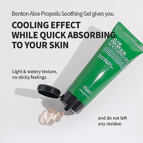 BENTON Aloe Propolis Soothing Gel, 3.38 fl oz ? Lightweight After-Sun Moisturizer for Face, Travel-Friendly Size, Organic Aloe Vera
