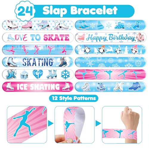 72PCS Ice Skating Party Set - 48PCS Temporary Tattoos & 24PCS Slap Bracelets - Fun Winter Sports-Themed Birthday Supplies, Baby Shower Gifts, Classroom Rewards & Party Decor for Kids (Boys & Girls)