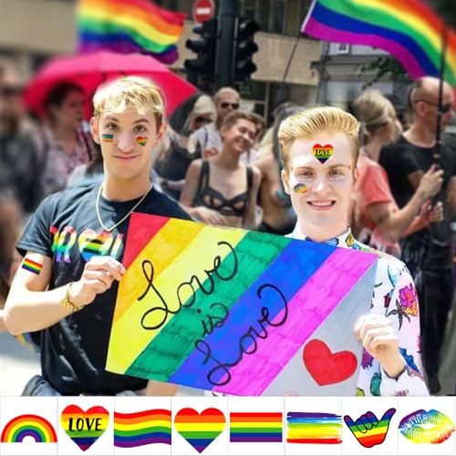 Zomme 144 Pcs Pride Tattoos, LGBT Rainbow Temporary Tattoos, Pride Temporary Tattoos, Waterproof Rainbow Flag Tattoo Stickers for Pride Equality Parades