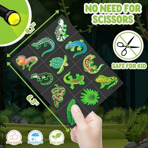 72 PCS Reptile Party Favors ? 48 PCS Luminous Tattoos & 24 PCS LED Finger Lights Combo ? Birthday Goodie Bag Fillers, Party Supplies, Gifts Light Up Toys Glow In The Dark for Boys and Girls