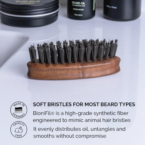 ZEUS Vegan Pocket Beard Brush, Soft Bristle & Animal-Free Grooming Brush for Taming & Styling Beard ? Made in Germany (N73)