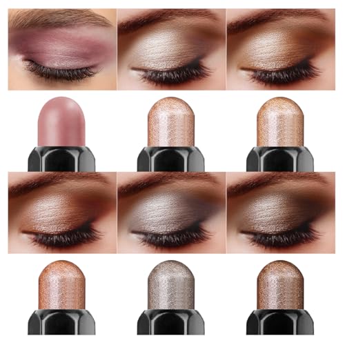 6PCS Cream Eyeshadow Stick Makeup Sets, Metallic And Matte Shimmer Eye Shadow Eye Brightener Stick Pencil Crayon, A01-Brown Neutral