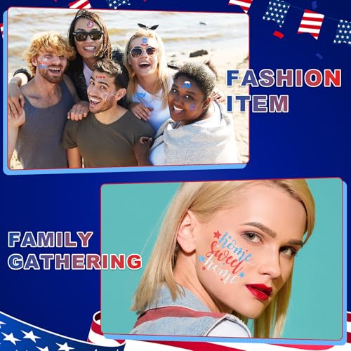 19 Pcs Red White Blue Face Paint Kit Patriotic Stripe Fan Brush Stick 3 Color Face Glitter Powder Stencil Stickers with Makeup Brush Independence Day Face Painting Kit for Memorial Day Party Favors