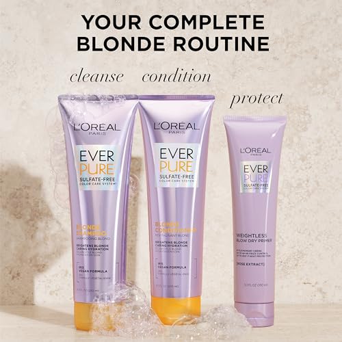 L'Oreal Paris Blonde Sulfate Free Conditioner for Color-Treated Hair, Neutralizes Brass + Balances, EverPure, 8.5 Fl Oz (Packaging May Vary)