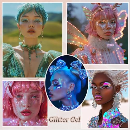 Body Glitter Face Glitter Makeup Festival Glitter, 12 Colors Face and Body Glitter Gel, Hair Glitter Gel, Body Makeup£¬Hair Glitter for Halloween Makeup Festival