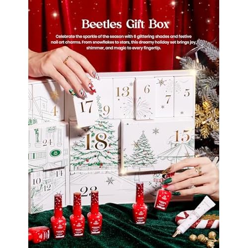 beetles Gel Polish Merry Glitzmas 2025 Gift Box ? Nail Art Set with Mini LED Nail Lamp Base Top Coat and Festive Holiday Surprises Gifts for Women Girls